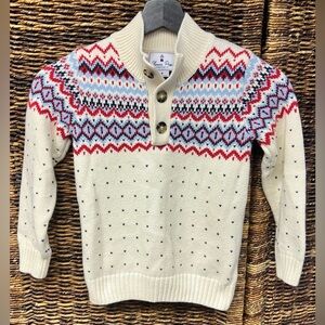 Classic Prep- Cream‎ Sweater w/Red and Blue Pattern, Youth Size:6